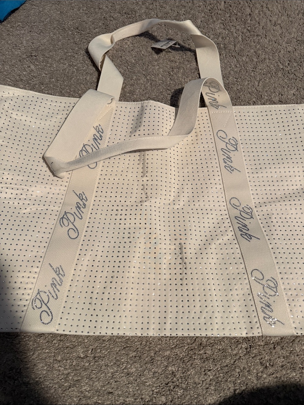 PINK Victoria's Secret Cream Perforated Tote with Logo Straps